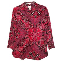 Chico&#39;s Womens Blouse Size 0X Hidden Button Front Long Sleeve Red Paisley - £11.03 GBP
