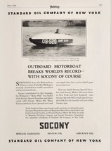 1928 Print Ad SOCONY Gas &amp; Motor Oil Baby Olds Outboard Race Boat Sets R... - $21.58