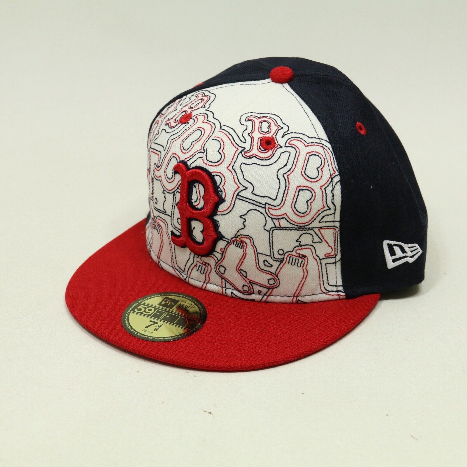MLB Sock B logo Pattern Front Panel Boston Red Sox Hat by New Era Fitted... - £11.58 GBP
