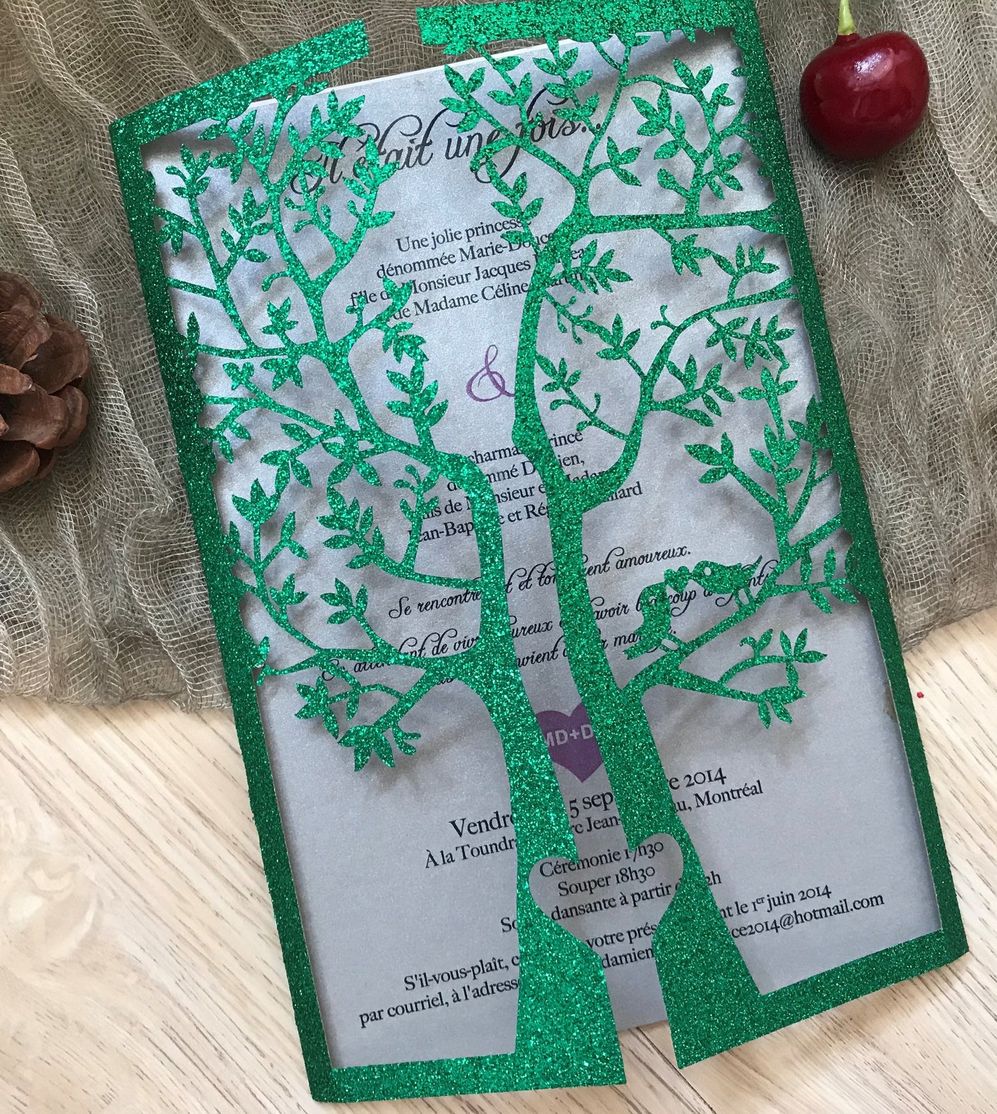 50pcs Glitter Green Tree wishing well cards,Birthday Invitation Cards,la... - $53.80