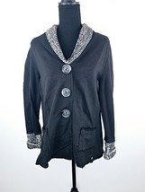 Neon Buddha Womens Casual Jacket L Knit Trim Big Button Cotton Raw Hem P... - $18.33