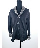 Neon Buddha Womens Casual Jacket L Knit Trim Big Button Cotton Raw Hem P... - $18.33