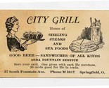 City Grill Advertising Card Springfield Ohio 1930&#39;s Gus Longo Myers Market  - £9.34 GBP
