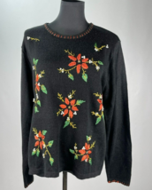 Haband Salon Studio Womens Large Holiday Sweater Embroidered Beaded Embe... - £11.37 GBP