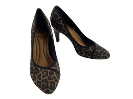 Sofft  Womens Shoes Black 10 M Presley Leather Casual Cheetah Print Heels Pump - £29.66 GBP