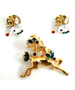 Rudolph Reindeer Christmas Pins Brooch Gold Tone Crystal Enamel Lot of 3 - €9,38 EUR