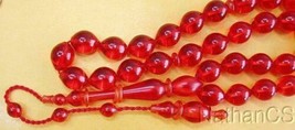 Prayer Beads Tesbih Cherry Red Turkish Amber Catalin Superior Carving Co... - $190.08