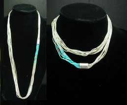 28&quot; Sterling Necklace  10 strand Turquoise Mosiac Liquid Silver Vintage Tribal J - £179.32 GBP