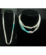 28&quot; Sterling Necklace  10 strand Turquoise Mosiac Liquid Silver Vintage ... - €198,43 EUR