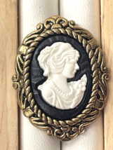 Sew On Gold Frame with Black and White Cameo Insert Vintage Brooch or Bu... - $3.47