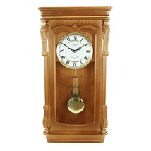 Bedford Clock Collection Golden Oak Chiming Pendulum Wall Clock - $140.69