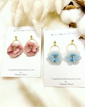 flower clay earrings, gift for her - $59.99