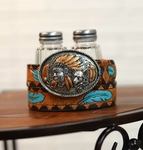 Ebros Western Turquoise Sun &amp; Floral Lace On Belt Buckle Salt Pepper Sha... - £20.29 GBP