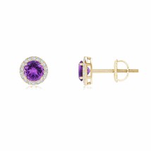 Natural Amethyst Round Earrings with Diamond Halo in 14K Gold (Grade AAA, 4MM) - £540.51 GBP