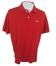 Lacoste Men Polo shirt red cotton alligator logo pit to pit 23 sz 7 clas... - $24.74