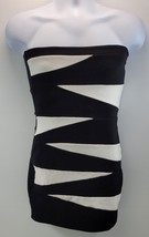 AR) G by Guess Strapless Geometric White Black Stretch Dress Medium - £19.77 GBP