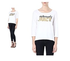 JUICY COUTURE BOATNECK TEE TOP Sequin logo WHITE M NEW $79 - $37.62