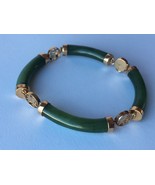 14K gold green jade link bracelet with Chinese characters - $5,219.49 MXN