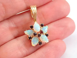3Ct Pear Cut Simulated Fire Opal Flower Pendent 14k Yellow Gold Plated 18&quot; Chain - £46.03 GBP