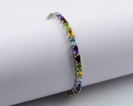 5CT Oval Cut Multi Color Lab Created Sapphire 7&quot; Bolo Bracelet in 925 Gold Over - £130.08 GBP