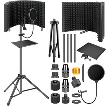 Microphone Isolation Shield With Pop Filter &amp; Tripod Stand, Foldable Mic Shield  - £93.60 GBP