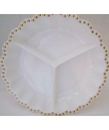 Vintage Milk glass Divided Round  Relish  Dish with Gold Dots on the Rim - £8.11 GBP