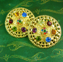 LARGE earrings huge rhinestone Unsigned Beauties Clip on Women&#39;s couture - $55.00