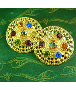 LARGE earrings huge rhinestone Unsigned Beauties Clip on Women&#39;s couture - €48,50 EUR