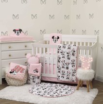 6-Piece Nursery Crib Bedding Set Baby Minnie Mouse Pink Black Comforter Sheets - £140.96 GBP