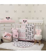 6-Piece Nursery Crib Bedding Set Baby Minnie Mouse Pink Black Comforter ... - £138.37 GBP