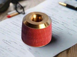Curly Maple Red (Pink) Wooden Pen and Pencil Stand with a Classic Brass Cap - $25.99