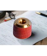 Curly Maple Red (Pink) Wooden Pen and Pencil Stand with a Classic Brass Cap - $25.99