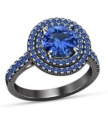 1.45 CT Blue Sapphire Solitaire Engagement Ring 14k Black Gold Over 925 ... - $1,415.51 MXN