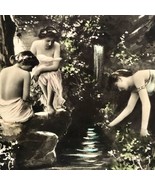 RPPC German Hand Painted Beautiful Women Bathing Antique Ephemera Postcard - £11.68 GBP