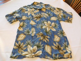 Pierre Cardin Men&#39;s Short Sleeve Button Up Hawaiian Shirt Blue Size L large GUC - £16.14 GBP