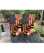 Waterproof Cornhole Wraps / Maryland Flag and USA Flag / Baltimore / Lam... - $1,588.99 MXN