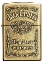 Zippo Windproof Lighter Jack Daniel&#39;s Label-Brass Emblem High Polish Brass - £62.16 GBP