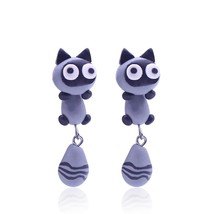 Lovely Grey Cat Earrings For Women Handmade Polymer Clay Cartoon Animal Stud Ear - £6.49 GBP