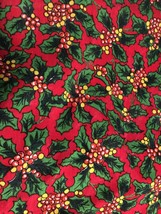 Vintage Christmas fabric sturdy thick holly berries red green 3.2 yds 60... - £18.77 GBP