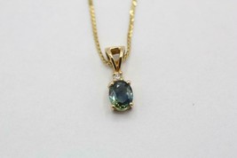 14K Yellow Gold Oval Blue Topaz with Accent Mini Pendant on Serpentine Chain 18&quot; - £123.62 GBP