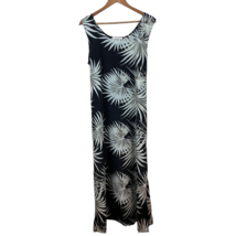 Looking Good Maxi Dress M Black White Palm Leaf Tie Back Slits Sheer Island Vtg - £19.96 GBP