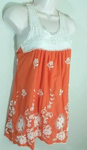 Love Culture Orange Ivory Floral Embroidered Boho Tank Criss Cross Back ... - £5.47 GBP