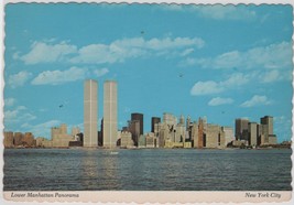 NY Twin Towers Lower Manhattan Panorama New York Harbor Postcard VTG  C1 - £5.04 GBP