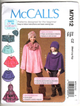 McCall&#39;s M7012 Girls M to XL Easy Poncho, Hat and Scarf Sewing Pattern New - £10.56 GBP