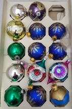 14 Assorted Vintage Shiny Brite Indent Stencil Glass Christmas Tree Ornaments - £19.78 GBP