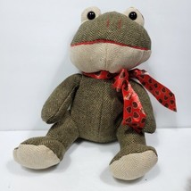 Valentine Dark Green Bull Frog Hearts Bow Tie Plush Stuffed Animal Brown 10&quot; - £17.15 GBP