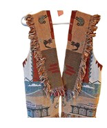 Prairie Sisters Women&#39;s Vest Beige Brown Southwestern Tapestry Fringe OS... - $50.36 CAD