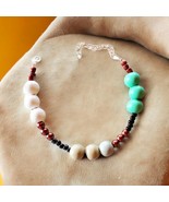 Wood Beaded Green Gray Bracelet Fits All Wrists Handmade - £6.86 GBP