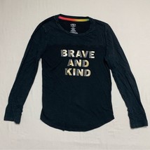 Brave and Kind Graphic Tee Girl’s 7-8 Long Sleeve Top Gold Lettering Fall Winter - £5.45 GBP