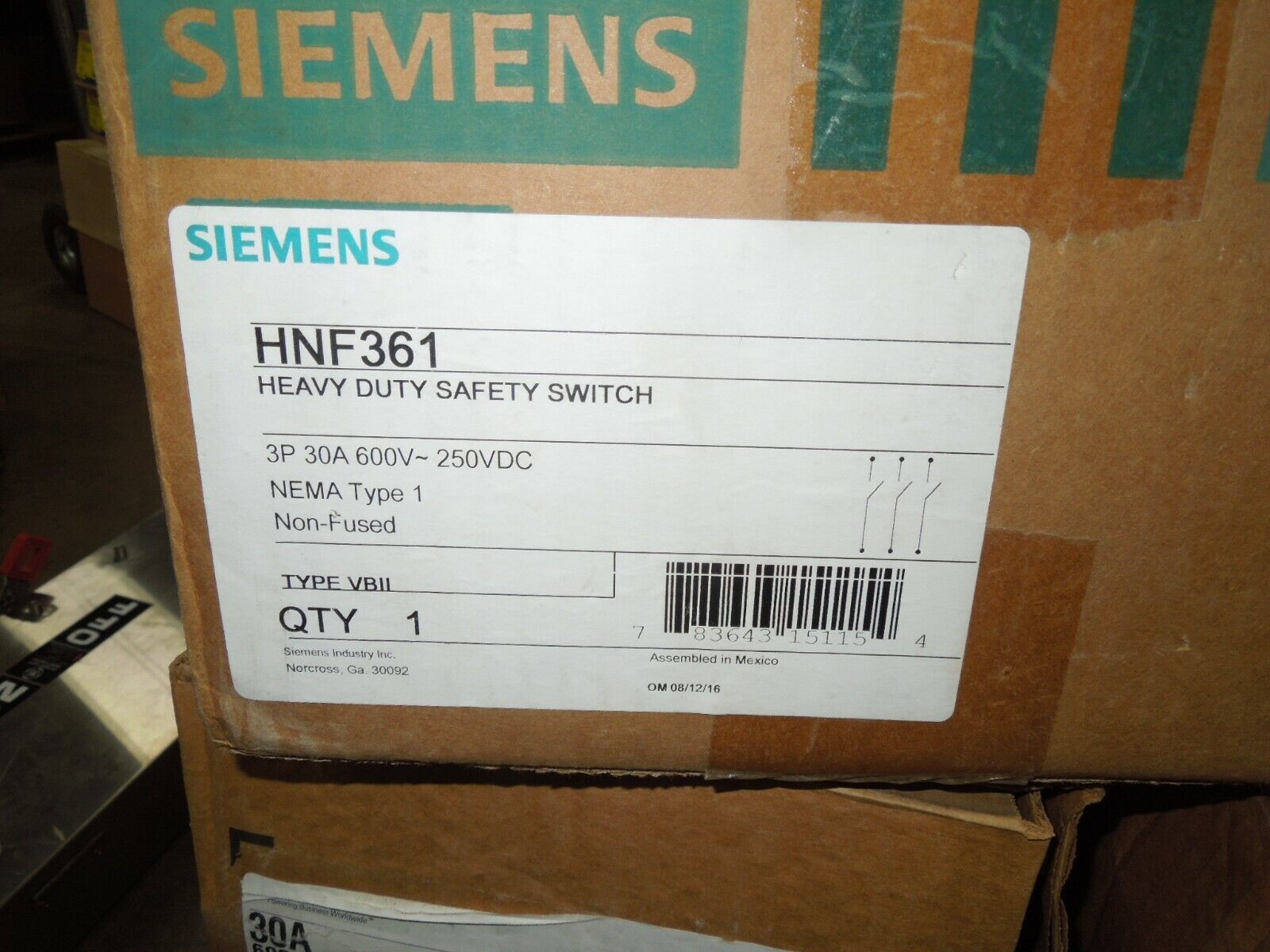 Siemens HNF361 Heavy Duty Safety Switch Non-Fused 30A 600V NEMA Type 1 New - $150.00